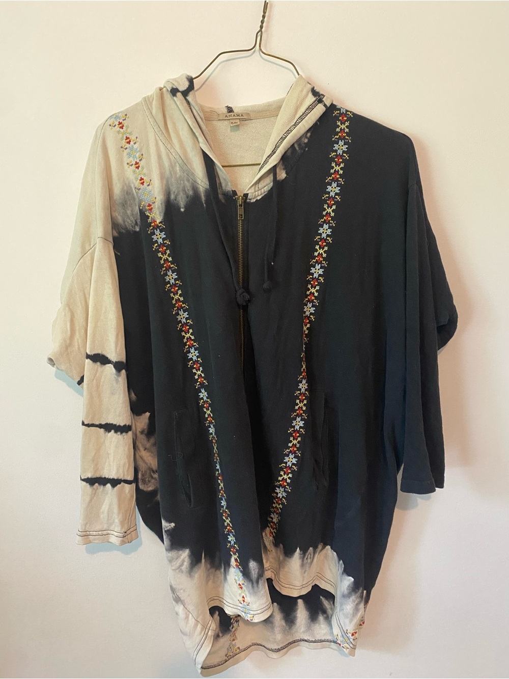 Anama Black and Cream Embroidered Zip Hoodie